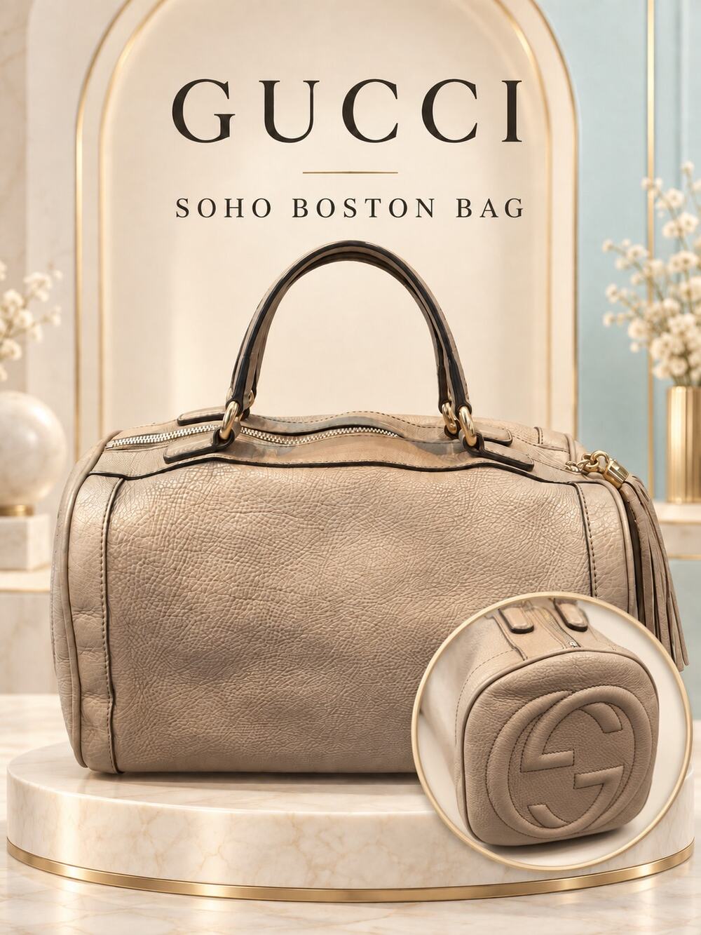 CW010 Gucci Soho Embossed Pebbled Leather Boston Bag
